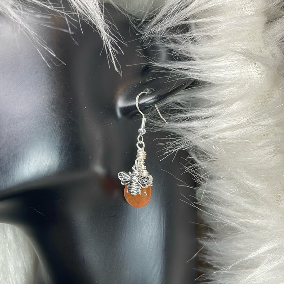 Carnelian Crystal Bee Earrings • Boho Artisan Cottagecore Jewelry - Picture 14 of 17
